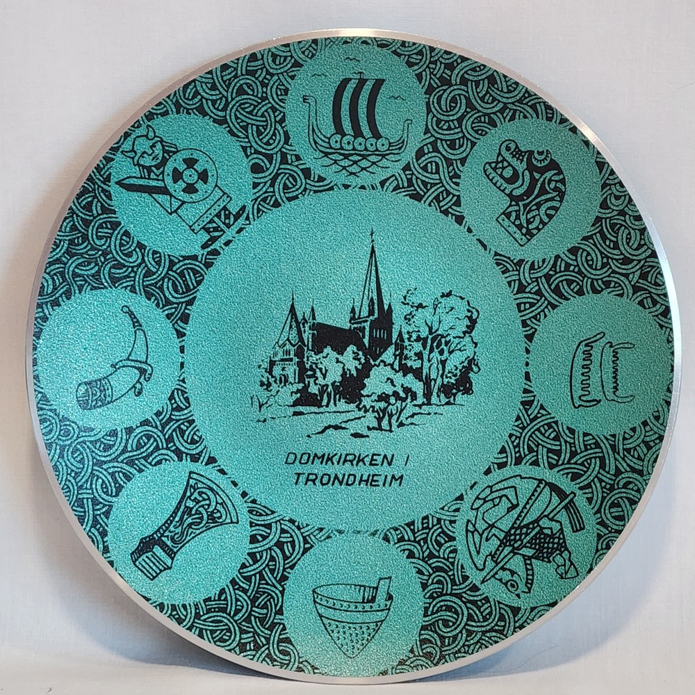 Cathrineholm Gneis Teal Aluminum Viking Plate Domkirken i Trondheim Norway 7.5in